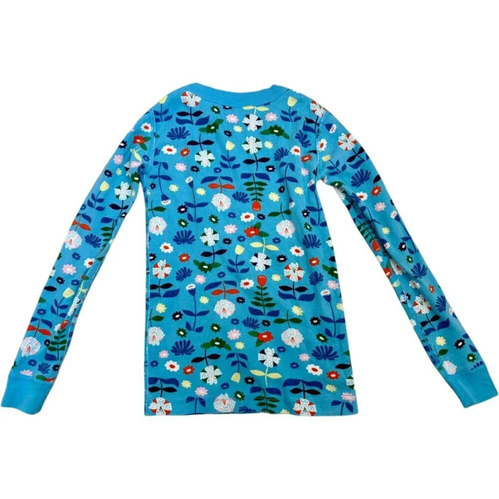 Hanna Andersson Blue Floral Long John Pajama Set Long and Short Sleeves Size 6-7